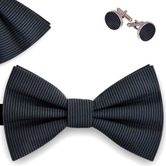 Set papion barbati, batista, butoni, gri petrol, imprimeuri Pinstripe